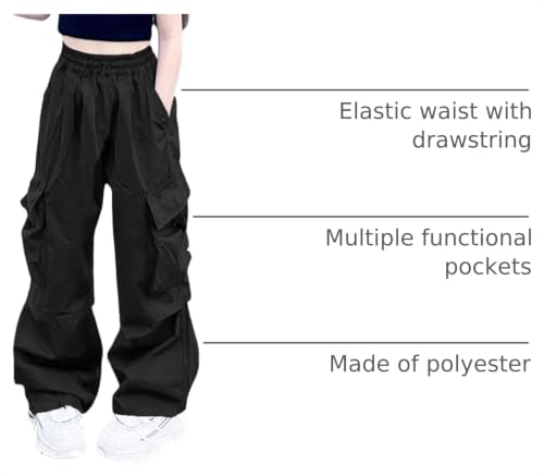 Image of Girls Cargo Pants Elastic Waist Drawstring with Pockets Pants