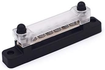 Barra de bus de 6 terminales – Bloque de barra colectora de 150 A con tapa, distribución de tierra, bloque de terminales de distribución de energía con 6 tornillos M4 + 2 tachuelas, para automóvil, barco, caravana marina, caravana RV (nueva)