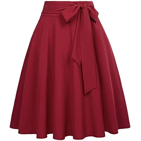 Belle Poque Women's A-Line Flared Swing Midi Skirt with Pockets Wine Size S BP561-2 Cover