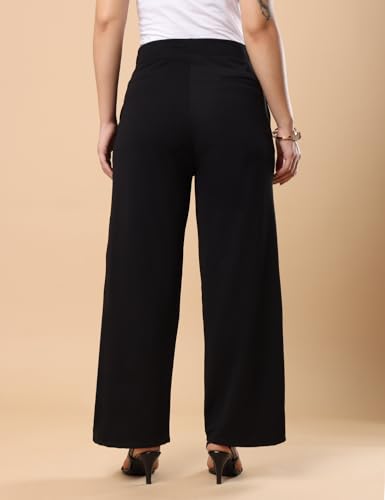 Image of FYLTR Women's Classic Wide Leg Trousers with Side Button-up Design | Mid-Rise | Trouser Pants for Women