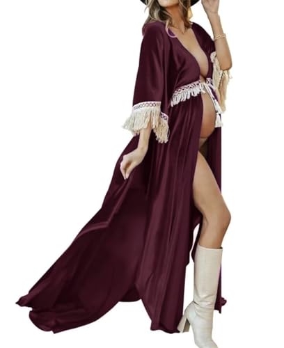 Vestido de maternidad de terciopelo hinchado para sesión de fotos, lencería larga transparente, baby shower, embarazo, fotografía, vestido AH061, granate, 48 Grande