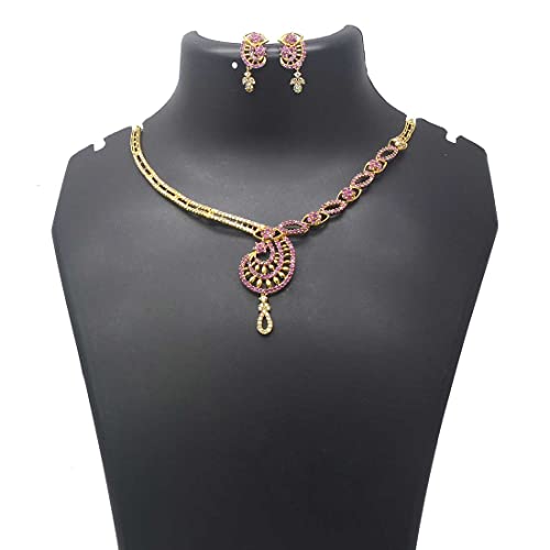 Image of KOLLAM SUPREME GRACEFUL PREMIUM GOLD PLATED CZ RUBY PEACOCK NECKLACE FOR WOMEN