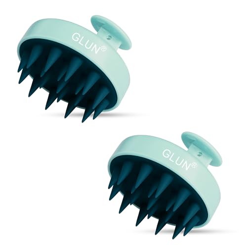 Image of GLUN Pack of 2 Scalp Shampoo Brush - Silicone Hair Scalp Massager for Dandruff Removal & Deep Cleansing (Turquoise)
