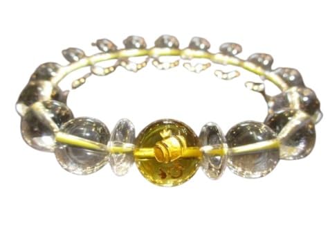 パワーストーン・京都/【打出の小槌】彫刻【黄水晶】14mm【そろばん珠・丸玉本水晶】ブレスレット、桐箱付き【天然石の京屋】