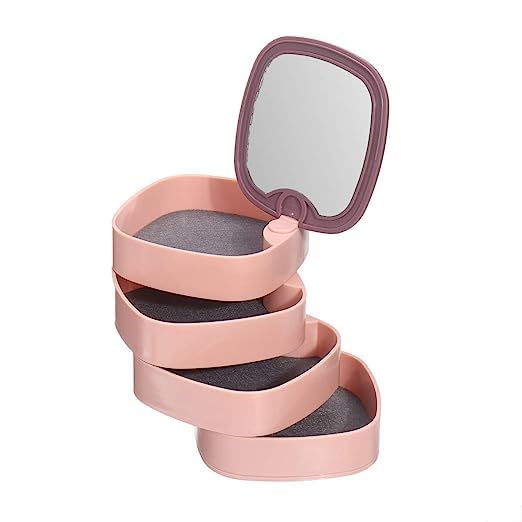 4 LAYERS JEWELLERY BOX, 360 DEGREE ROTATING JEWELRY BOX, JEWELRY AND EARRING ORGANIZER BOX WITH MIRROR, ACCESSORY STORAGE BOX (MULTICOLOR)