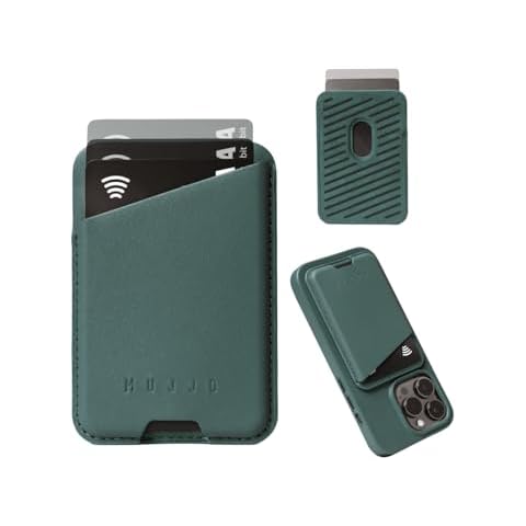 Mujjo Full Leather Magnetic Wallet for iPhone - Three-Card Easy-Access Design - Made from Luxurious Leather & Microfiber - Slim, Secure Design - Livid Green Cover
