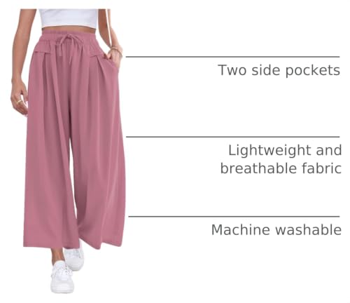 Image of ZJCT Wide Leg Palazzo Pants for Women Summer Beach Pants Flowy Loose Casual Lounge Pajama Yoga Pants with Pockets