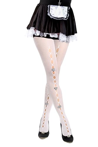 Image of Benefeet Sox Fishnet Stockings or Women High Waist White Fishnet Tights Party Pantyhose Cosplay Costume Tights