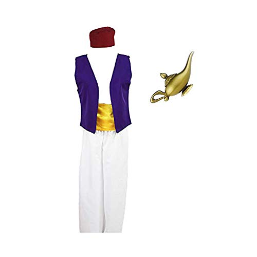 better daily life Disfraz de Aladdin Disfraz de Halloween Cosplay Traje de Príncipe del Desierto con Lámpara para Hombres Adultos