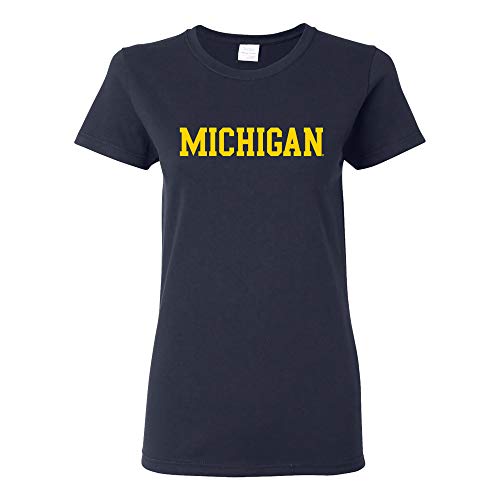 UGP Campus Apparel LS01 - Michigan Wolverines Basic Block Womens T-Shirt - Medium - Navy