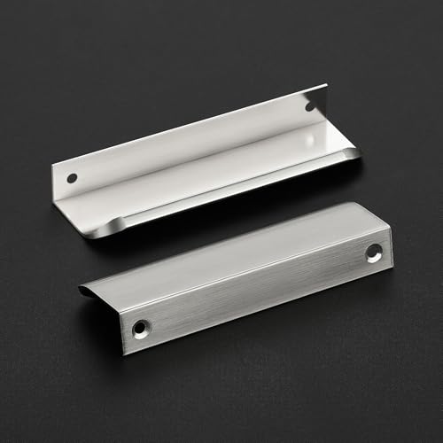 Image of Brushed Nickel Cabinet Handles Finger Edge Pulls 4.75 Inch CC 6 Pack