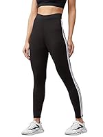 BLINKIN Yoga Gym Workout Regular Fit Trackpants and Active Sports Fitness Highwaist Stripped Tights for Women|Girls(5550,Color_Black with White Stripes,Size_L)