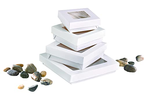 Image of PacknWood 210 KRAY W155 - White Box with Window - Kray Box with Window Lid - Cardboard To Go Containers with Lid - Boxes with Clear Window (34 oz Capacity) - (5.5 x 5.5 x 2) (250 per case)