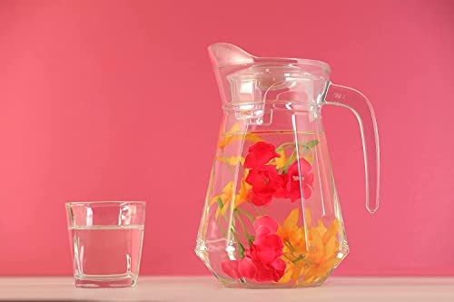 Image of Premium 1300ML Glass Water Jug with Airtight Lid & Handle | Beverage Carafe for Home Office Etc | Pitcher for Serve Juice Milk Beverage Chaas Cocktail (V Duck Pot 1.3 Liter)