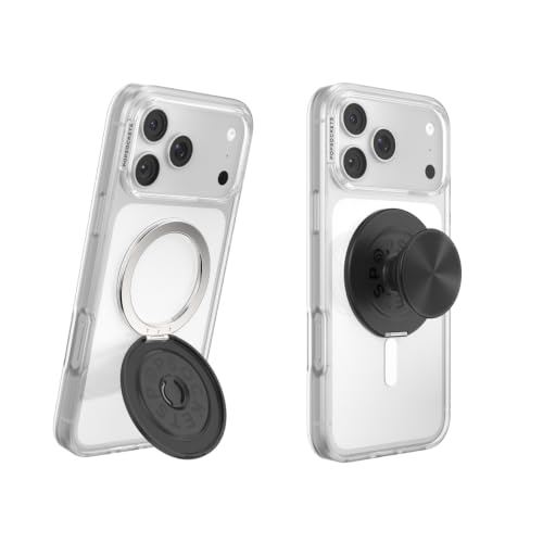 Image of PopSockets Kick-Out Grip for MagSafe, Adjustable Kickstand for Portrait or Landscape, Magnetic Stand, Black - Alum Radial Black