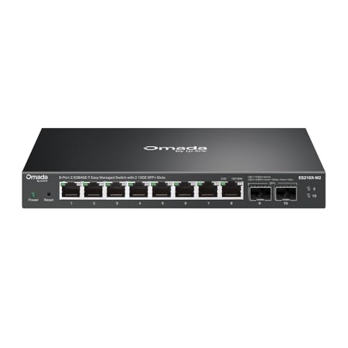 Image of TP-Link Omada 8 Port 2.5G Switch, Easy Managed, 2*10G SFP+, VLAN, Auto Loop Prevention, IGMP Snooping, Fanless, Durable Metal w / Shielded Ports (ES210X-M2)