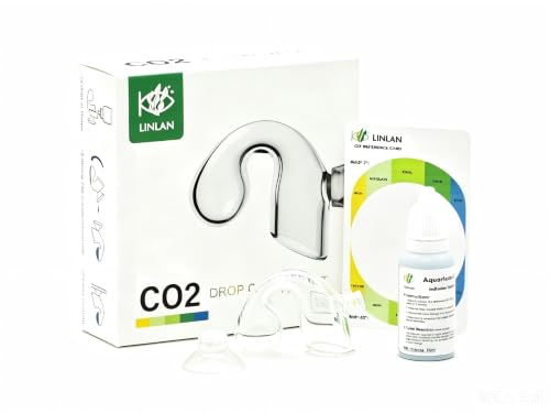 LINLAN Glass CO Drop Checker Kit - Accurate Aquarium Monitor Includes CO2 Monitoring Fluid White Background Card and Clear Silicone Suction Cup for Planted Aquarium