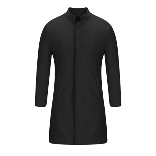 Zeiyignr Men's Trench Coat Mandarin Collar Long Formal Jacket Solid Slim Fit Single Breasted Pea Coats Wool Blend Overcoat3