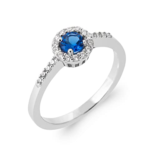 Anneau Pavé de Zircons en Argent avec Solitaire Bleu, Cadeau Idéal pour Femme