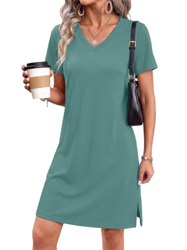 Image of RUMIA Summer Dresses for Women 2026 V-Neck Casual Sundresses T-Shirt Dress