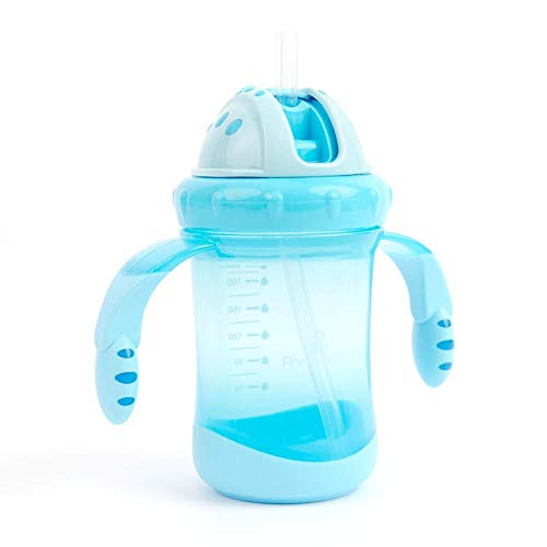 Primo Passi Straw Cup for Kids | Baby Cup with Straw for Baby and Toddler with Double Handle| BPA Free, No Spill Safe Learner Bottle, 7oz/9 Months+ (Blue)