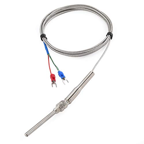 CGELE K-Type Thermocouple Temperature Sensors 0~600℃,2M/6.6Ft Wire Probe Length 50mm Two Wire 50×5mmStainless Steel Probe Temperature Detector Temperature Gauge