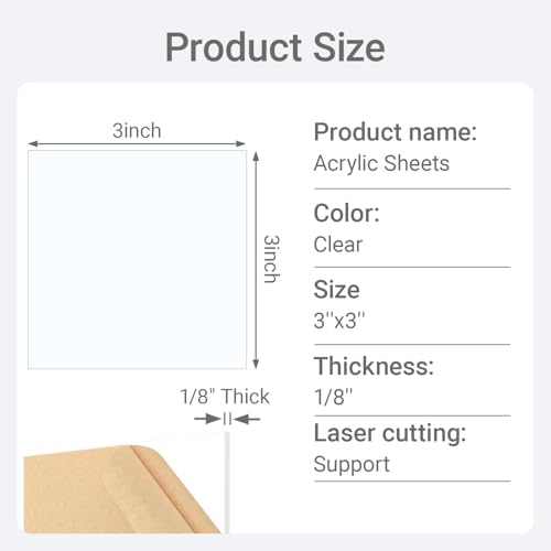 Image of 1 /8 inch Thick (3mm) Clear Acrylic Sheet 3 inch x 3 inch - 6 Pieces | Cast Plexiglass for DIY Crafts, Sign, Photo Frame, Display Projects