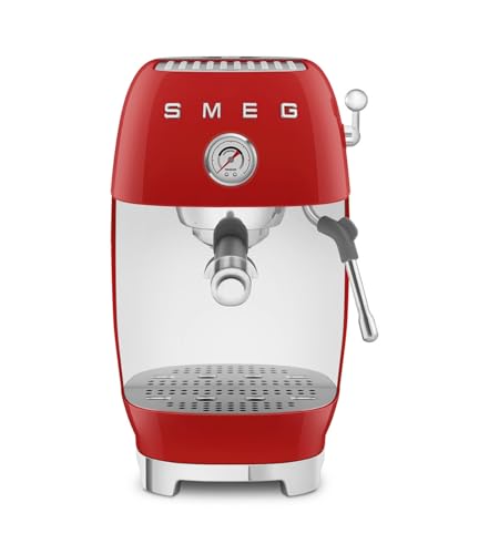 Smeg, Machine à Café Espresso Manuelle ECF03RDEU, Thermoblock, Fonction Cold Brew, Buse Vapeur et Manomètre, Réservoir de 1,4 L, 1650 W, Rouge