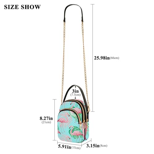 Women Shoulder Purses Prints Cell Phone Wallet Chain Purse Quilted Zipper Satchel Crossbody Tote Pink Flamingos Green Leaves Blue3
