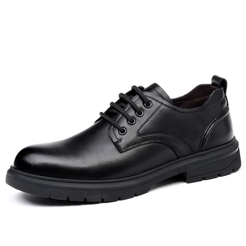 Men's Genuine Leather Lace Up Oxford Shoes with Comfortable Block Heel Round Toe Non-Slip Lug Sole Vegan Leather Business Formal Weddings Office Events