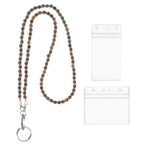 Porte-clés en perles de pierre précieuse avec porte-badge haut de gamme PATIKIL