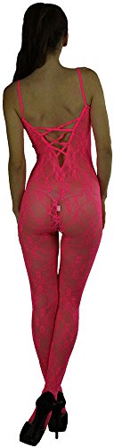 Image of ToBeInStyle Women's Bodystocking Crotchless Peek-A-Boo Fishnet Lace Bodysuit