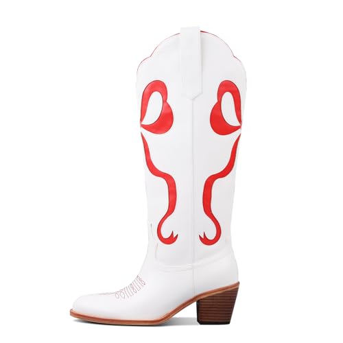 Image of LingxiaUne Cowboy Boots for Women, Mid Calf Cowgirl Boot Rhinestone, Comfortable Chunky Heel Western Boot with Glitter, Sparkle Boot for Dressy Woman