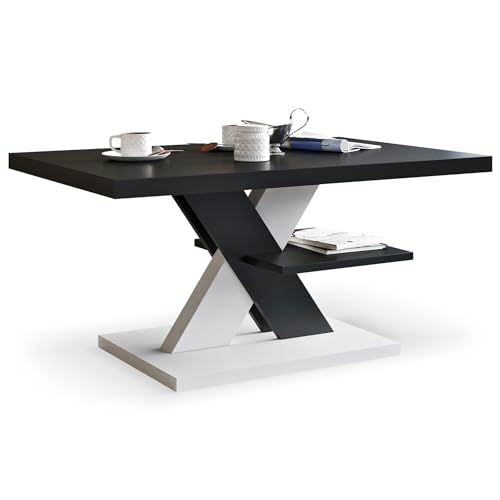 Viosimc Table Basse de Salon Noir Blanc avec étagère, Table Centrale Blanche Moderne et élégante pour thé et Le café. Design épuré et Un Choix Parfait...