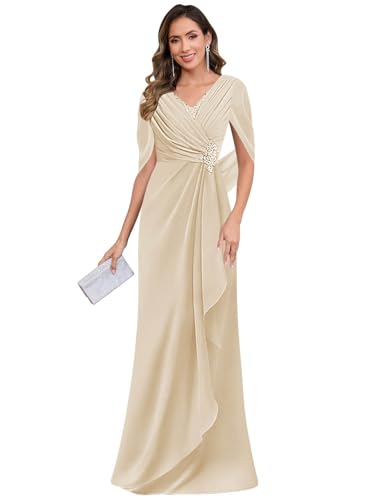 SOLODISH Mother of The Bride Dresses for Wedding Lace Chiffon Formal Evening Party Dress with Cape4