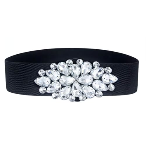 Elastic Versatile Wide Waist Seal Trendy Rhinestone Waist Belt for Women Decorative Gemstone Dress Waist Cincher Belt