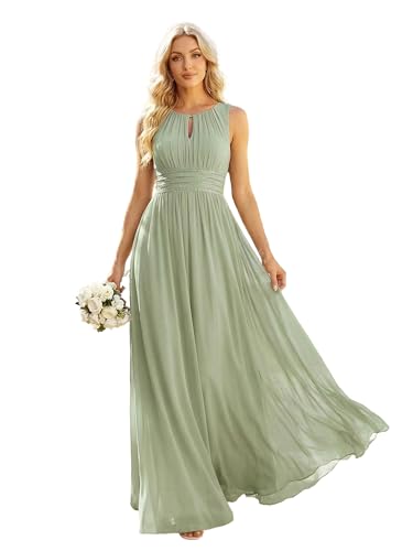 Ever-Pretty Abendkleid Lang Elegant für Hochzeitsgäste Ärmelloses Ballkleid mit Halterneck Minzgrün 44