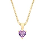 9ct Yellow Gold Natural Amethyst Heart Solitaire Pendant February Birthstone + 18' Chain Necklace
