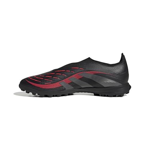 adidas Predator League Laceless Turf Football Boots, Botas de fútbol Unisex Adulto, Core Black/Grey Four/Lucid Red, 43 1/3 EU