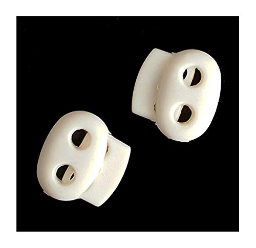 HAND ® White Plastic Toggle Spring Stop Double Hole String Cord Locks - Assprted Sizes and Shapes (TW04 Large Bean - pack of 10)
