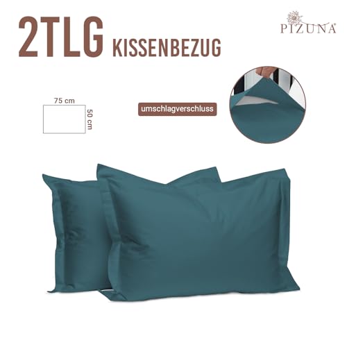 Pizuna Oxford 2 Pack Kissenbezug 50x75cm Baumwolle Pfauenblau 400 Fadenzahl – Ansicht 3