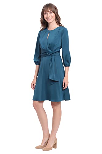 London Times Women's Twist Waist Detail Dress with Front Neck Keyhole2