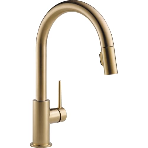Delta Trinsic Brushed Gold Kitchen Faucet with Pull Down Sprayer, Modern Single Hole Kitchen Sink...