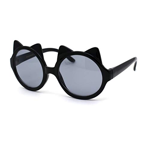 Girls Children Round Circle Lens Kitty Ear Fun Retro Plastic Sunglasses Black Grey