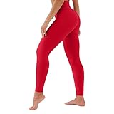Leggings for Women Soft High Waisted Tummy Control No See Through Workout Yoga Pants for Running Athletic Plus Size Red