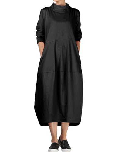 Minibee Women's Casual Loose Dress Turtleneck Long Baggy Autumn Sweatshirts Long Sleeve with Pockets