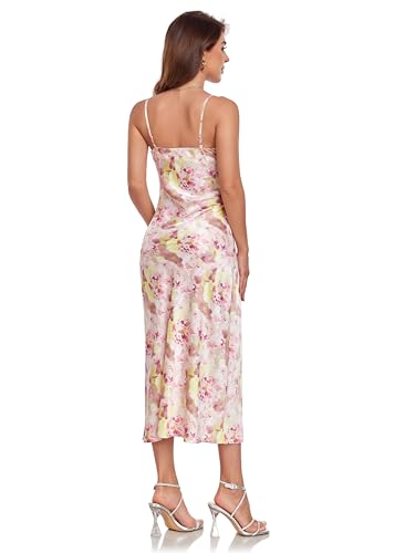 Image of Women's Spaghetti Strap Midi Satin Silk Dresses Slip Cowl Neck Party Cocktail Evening Sexy Dress