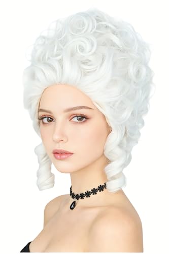 LeMarnia Perruque de reine du XVIIIe siècle en nid d'abeille blanc bouclée rétro résistante à la chaleur pour costume d'Halloween