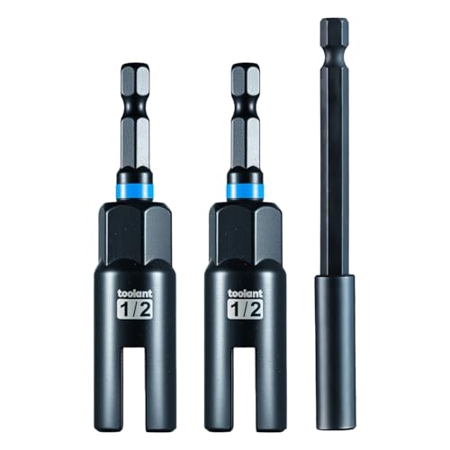 Image of toolant 3PCS Wing Nut Driver Set, Includes Two 1 /2 inch Sockets and One 1 /4 inch Hex Extension, CR-V Driver for Wing Nuts, Eye Bolts & Hook Screws, Hurricane Shutters Ready, Anti-Rust