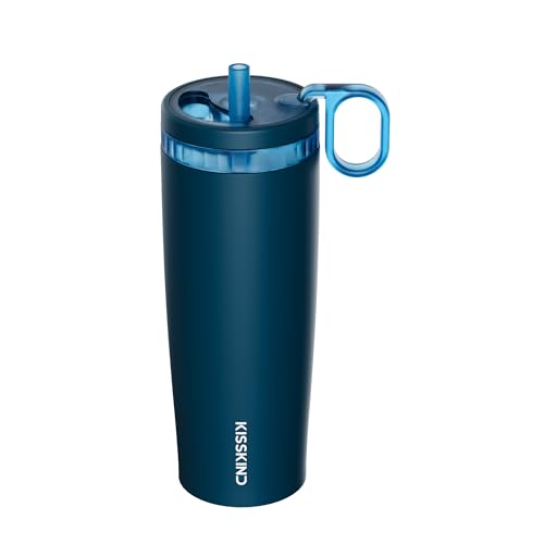 Image of KISSKIND 20 Oz Iced Coffee Tumbler with Hidden Straw, Insulated Stainless Steel Coffee Tumbler, Leakproof Ceramic Lined Travel Cup for Subway Commuting, Slim Tumbler for To-Go, Americano